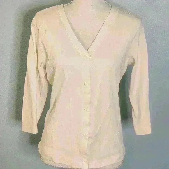 Women's white cardigan button-up long sleeve,lightweight sweater size M - Picture 2 of 7